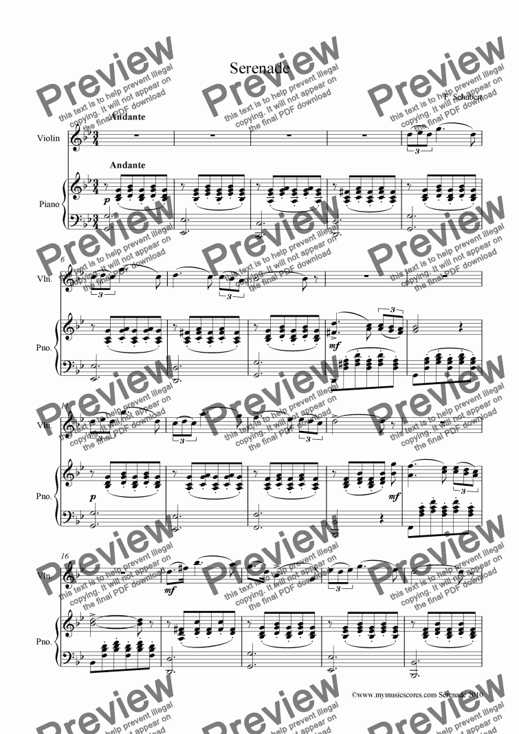 page one of Schubert Serenade for Violin and Piano