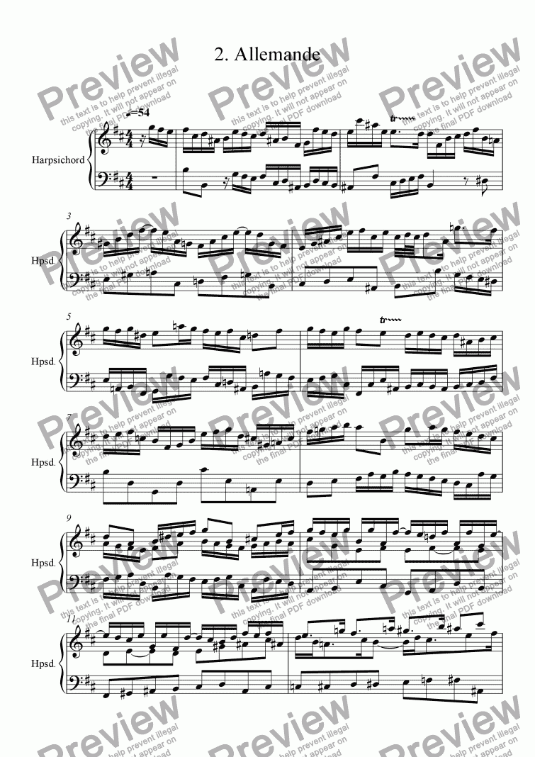 page one of Harpsichord Partita in B minor 2 Allemande R. 114