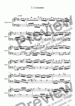 page one of Harpsichord Partita in B minor 3. Courante R. 114