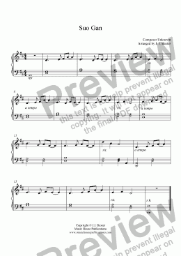 page one of Suo Gan (Very Easy Piano)