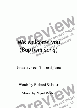 page one of We welcome you - Baptism song