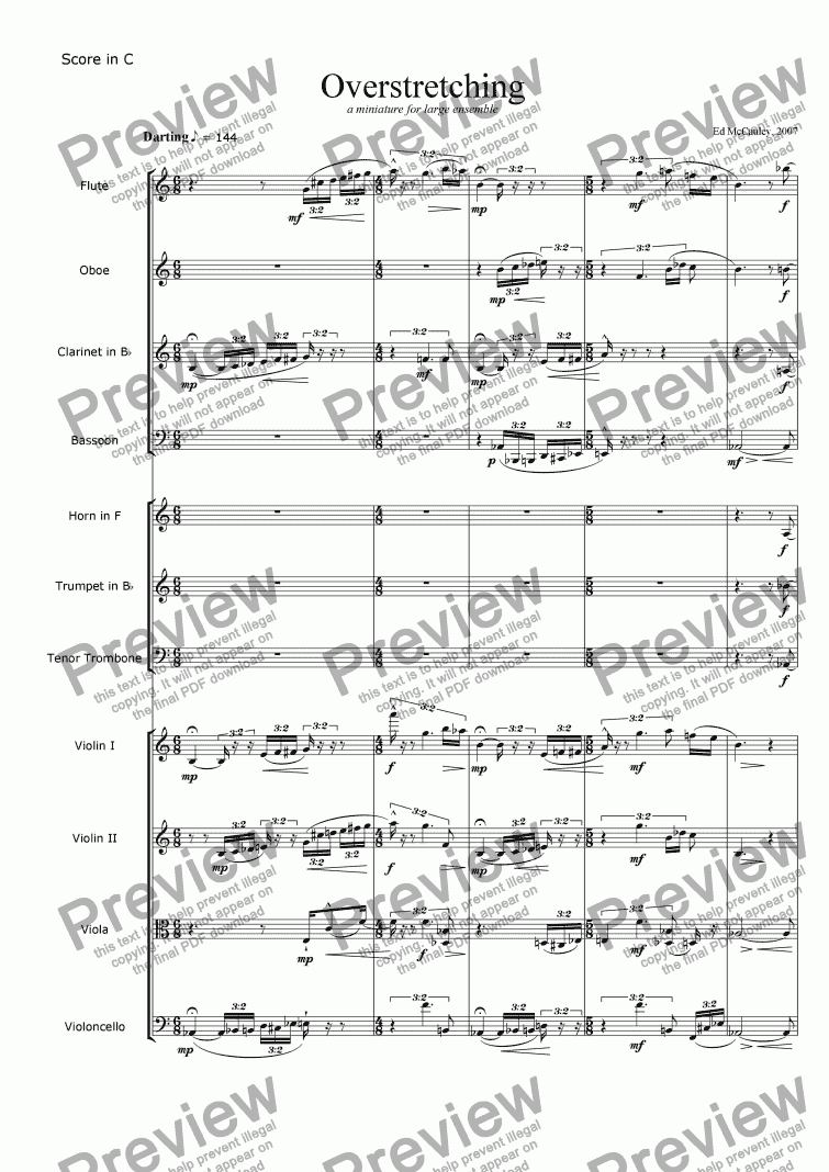 page one of Overstretching (a miniature for large ensemble)