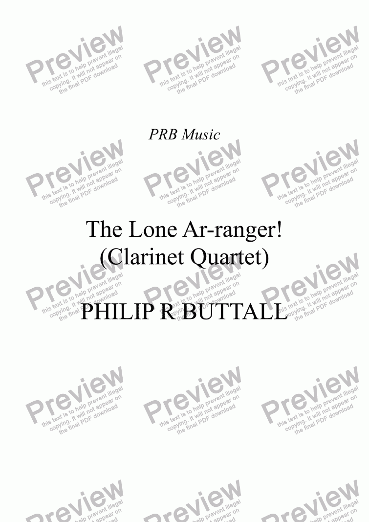 page one of The Lone Ar-ranger! (Clarinet Quartet)