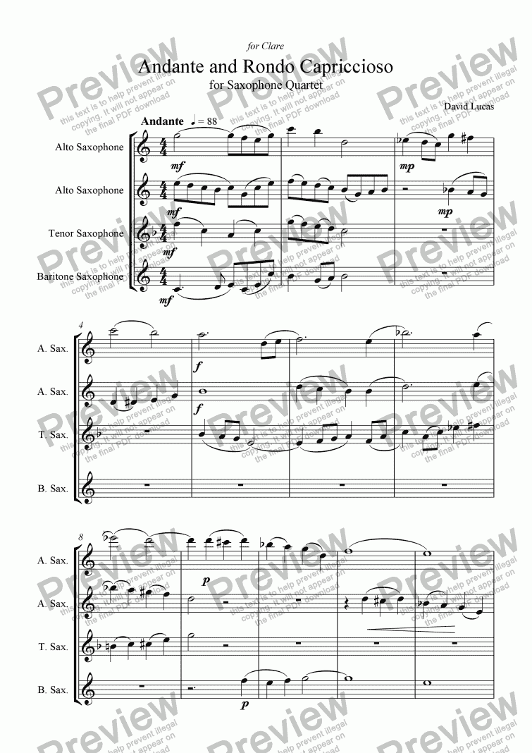 page one of Andante and Rondo Capriccioso for Saxophone Quartet