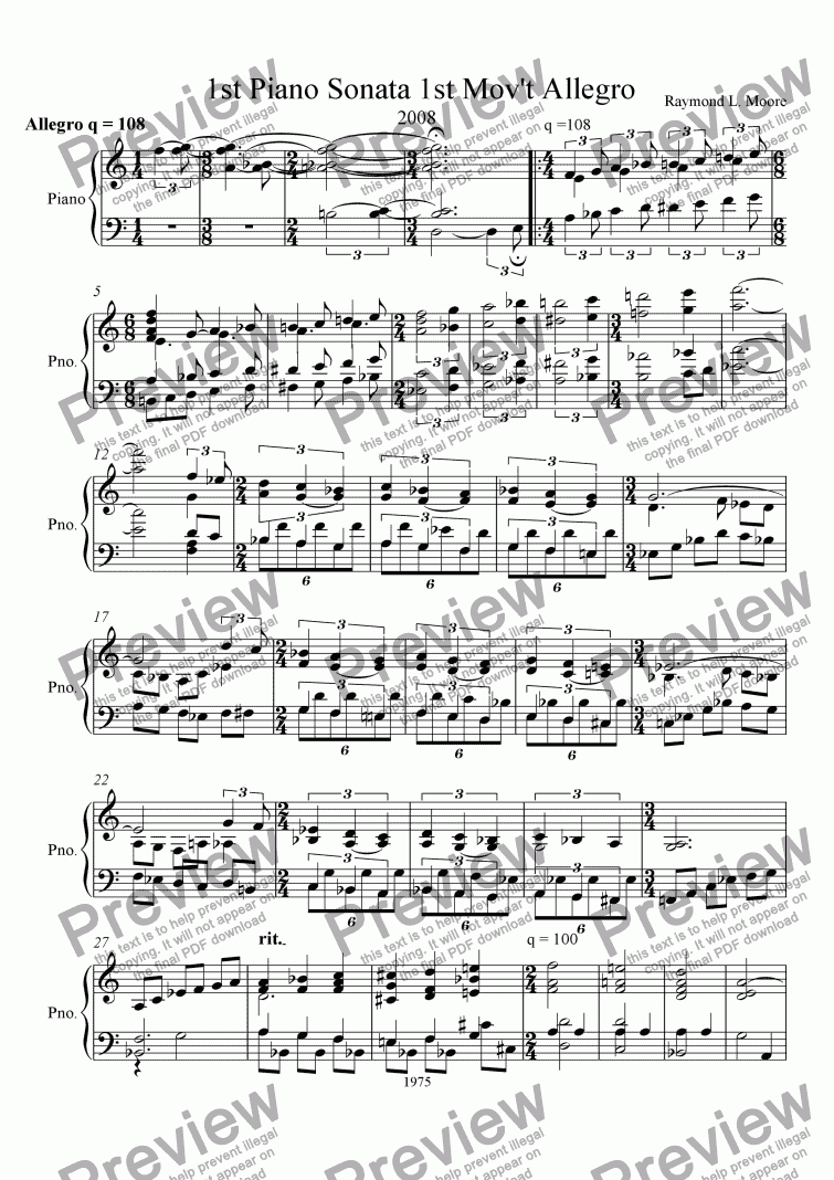 page one of 1st Piano Sonata, 1st Mov't (classical)