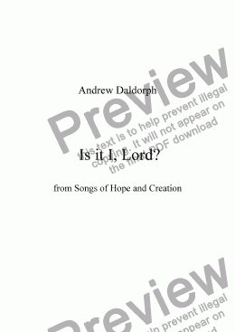 page one of Songs of Hope and Creation - Is it I, Lord?