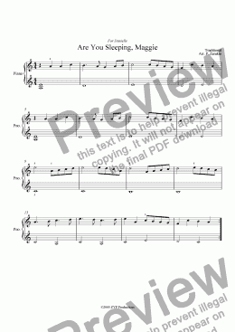 page one of "Are You Sleeping, Maggie" for piano beginner