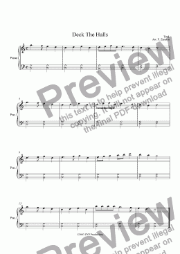 page one of "Deck the Halls" for piano beginner