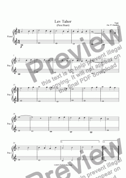page one of "Lev Tahor" (A Pure Heart) for piano beginner