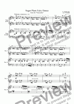 page one of "Sugar Plum Fairy Dance" for 4 hands piano