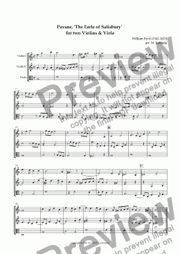 page one of Pavane, ’The Earle of Salisbury’ for two Violins & Viola