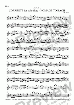 page one of CORRENTE for solo flute -HOMAGE TO BACH
