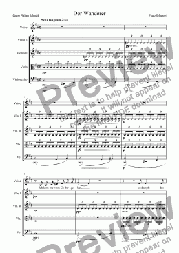 page one of Der Wanderer (arranged for voice and strings)
