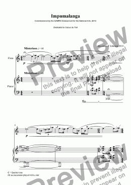 page one of IMICABANGO for flute and piano: (1) Impumalanga