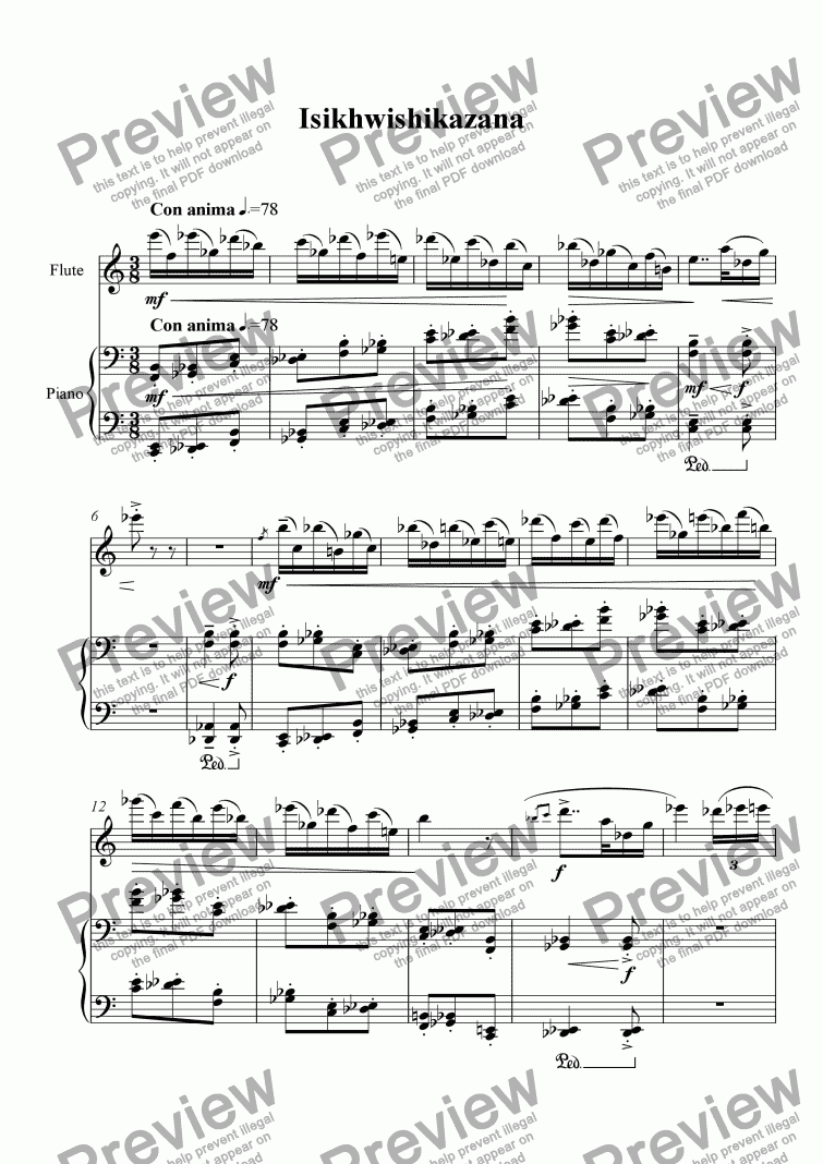 page one of IMICABANGO for flute and piano: (3) Isikhwishikazana
