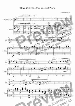 page one of Slow Waltz for Clarinet and Piano