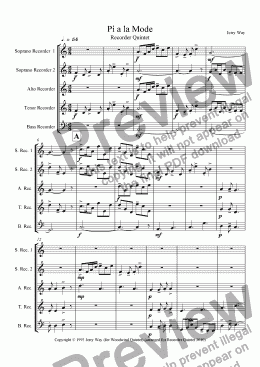 page one of Pi a la Mode for Recorder Quintet