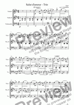 page one of Salut d'amour for string trio (2 violins & cello)