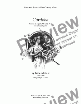 page one of Cordoba from Cantos de España Op. 232 for violoncello and guitar