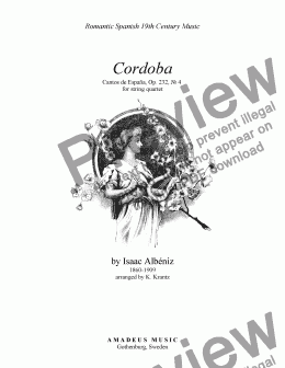 page one of Cordoba from Cantos de España Op. 232 for string quartet