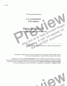 page one of Opus II No 1.9  | 1er Concerto pour piano, cordes et vents | 2010 03 18-2011 01 01