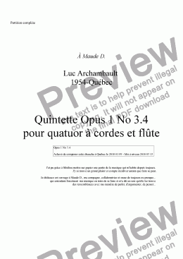 page one of Opus I No 3.4 - 2e Quintette pour Quatuor à  cordes et flute - 2010 01 09-2010 03 13