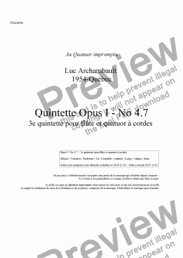 page one of Opus I No 4.7 3e Quintette pour flûte et quatuor à cordes-2010 01 10-2012 12 02