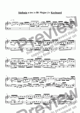page one of Sinfonia a tre in Bb Major for Keyboard