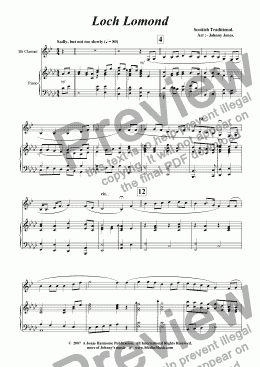 page one of Loch Lomond  ( Bb Clarinet and Piano )