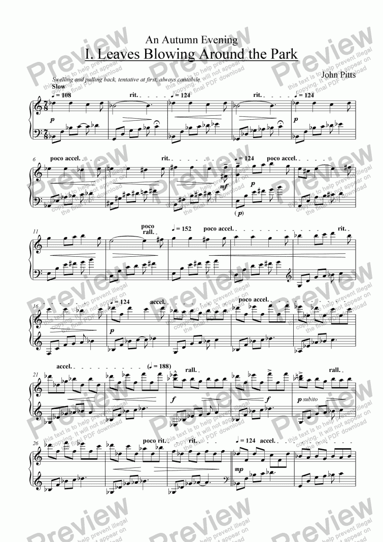 page one of An Autumn Evening - movement 1 - Leaves Blowing Around the Park [2010]