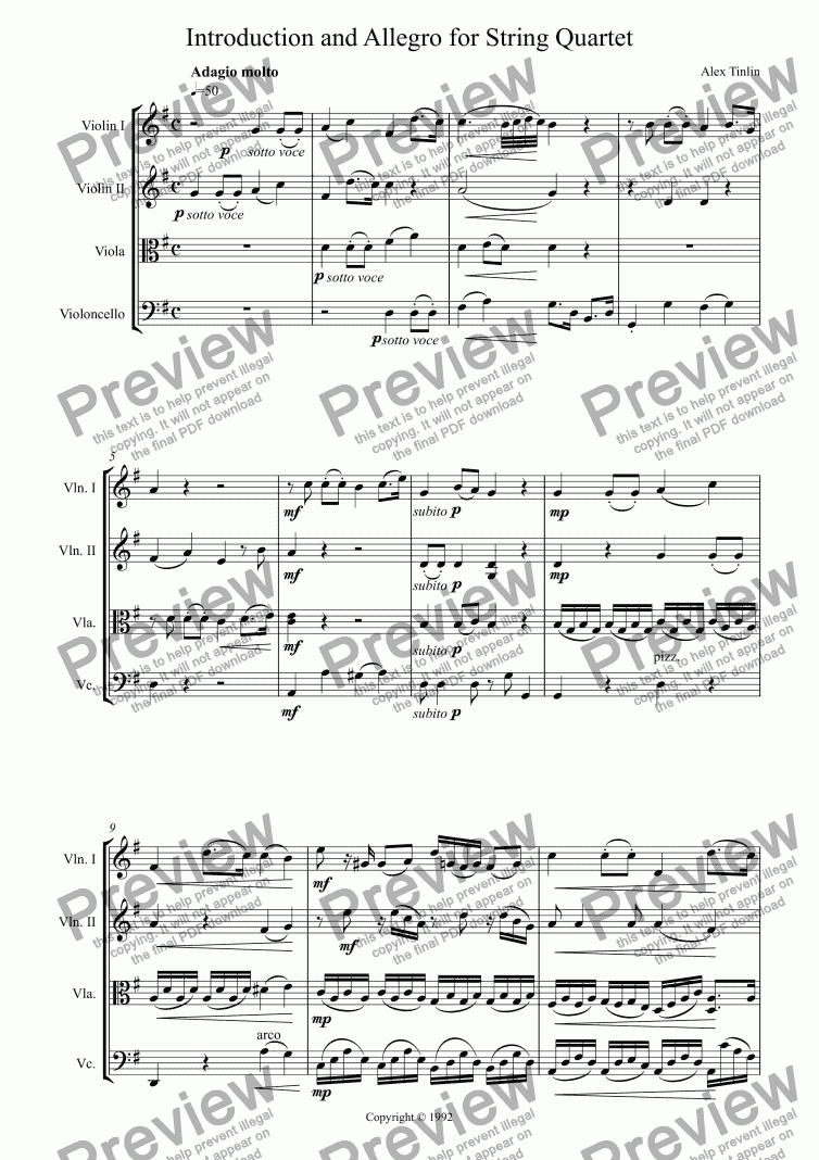 page one of Introduction and Allegro for String Quartet