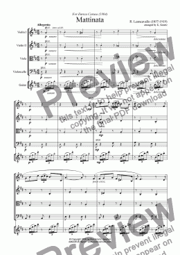 page one of Mattinata for easy string quartet and guitar
