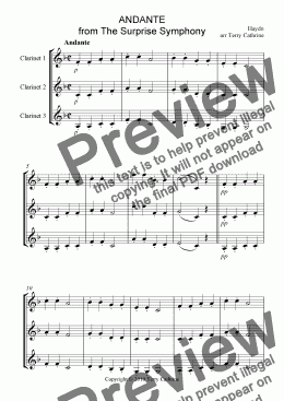 page one of Andante from The Surprise Symphony for Clarinet Trio