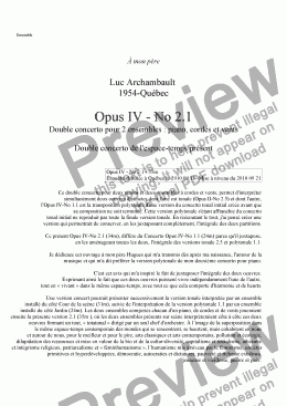 page one of Opus IV No 2.1 - 4e Concerto - Double concerto pour piano cordes et vents (II-2.5-IV-1.1)- 2010 09 18-2011 01 09