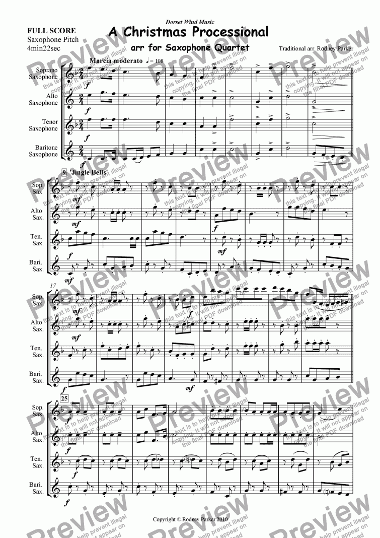 page one of A Christmas Processional arr. for Sax Quartet