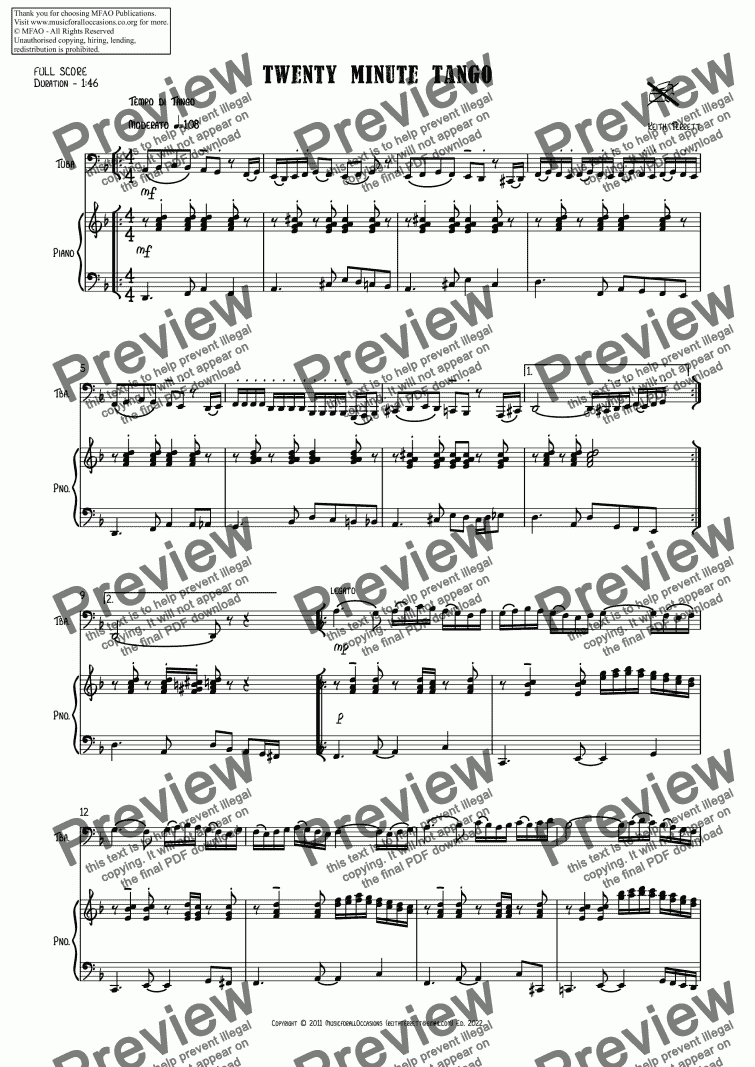 page one of Twenty Minute Tango for C Tuba & Piano