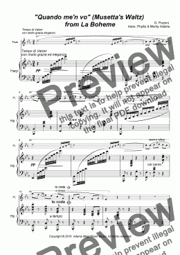 page one of "Quando me’n vo"(Musetta’s Waltz) for Flute & Harp