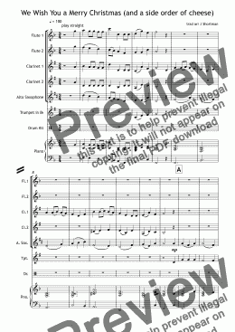 page one of We Wish You a Merry Christmas (and a side order of cheese) - arranged for training Jazz Wind Band