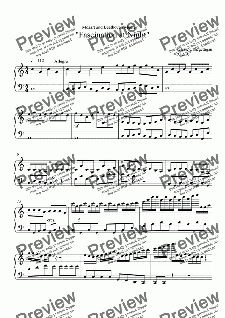 page one of Mozart and Beethoven Medley   "Fascination at Night"