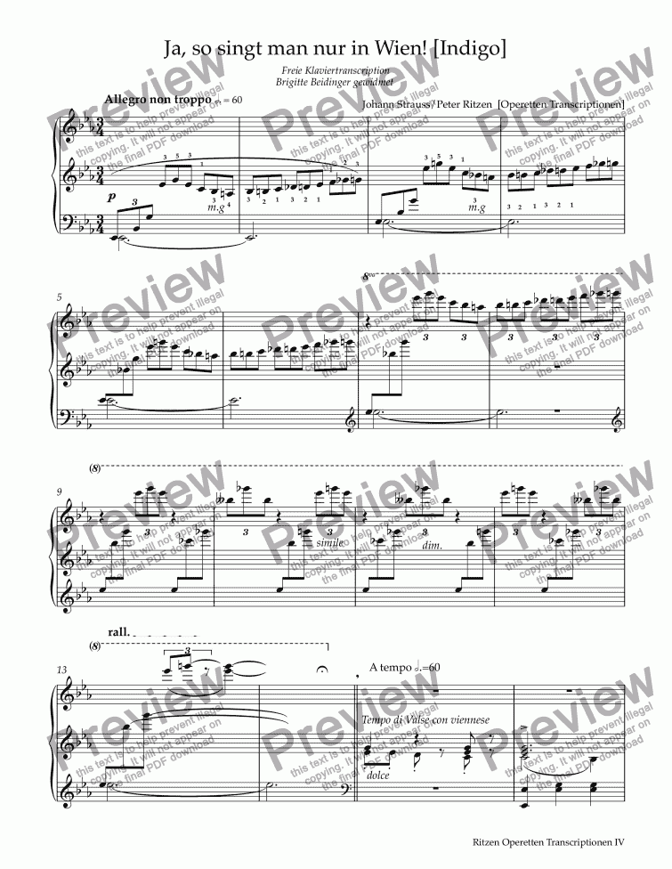 page one of Operetta Transcriptions IV. 'Ja so singt man nur in Wien!'