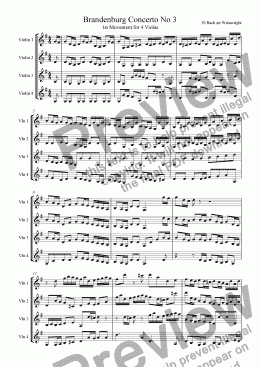 page one of Brandenburg 3 for 4 Violins