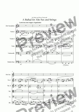 page one of Ballad for String Orchestra and Alto Sax- with corrections