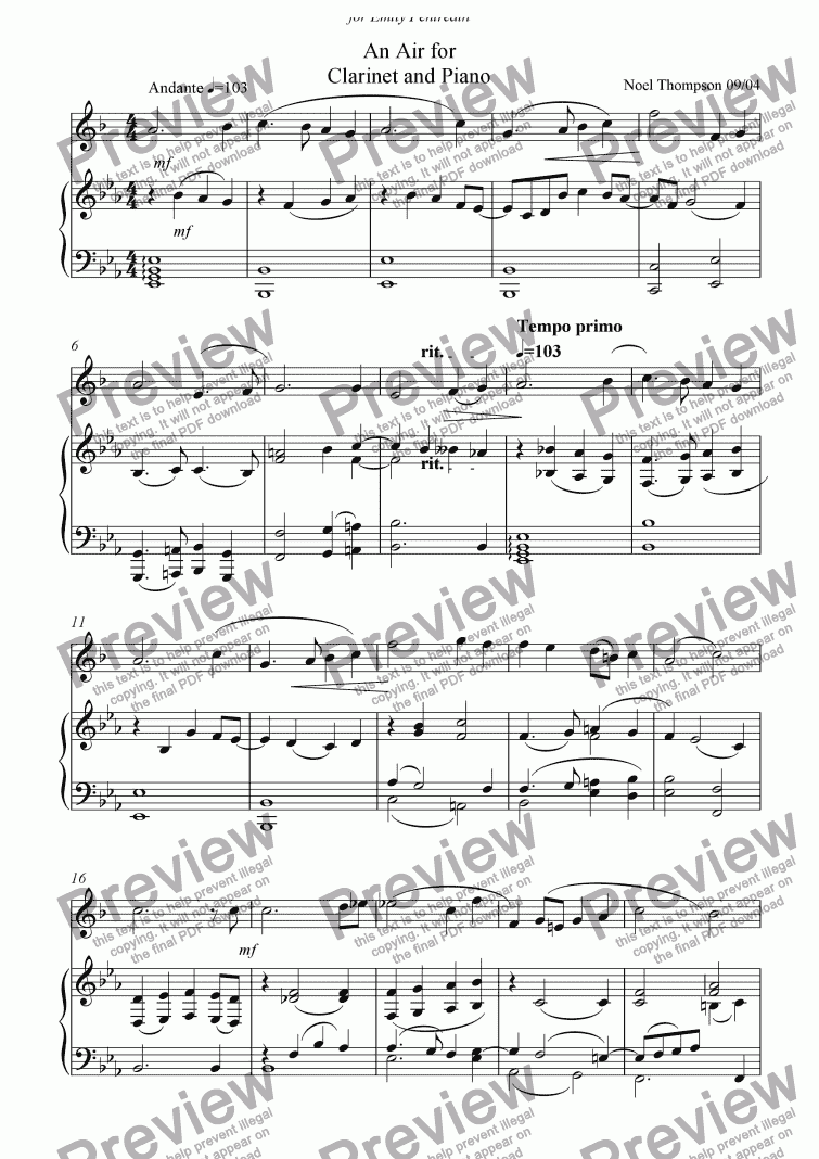 page one of Air for Bb Clarinet & Piano