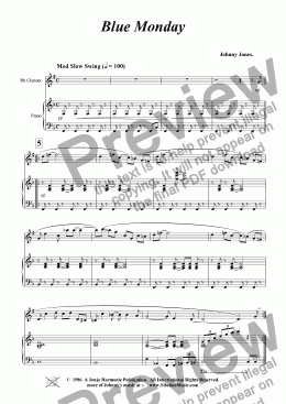 page one of Blue Monday  ( Clarinet and Piano )