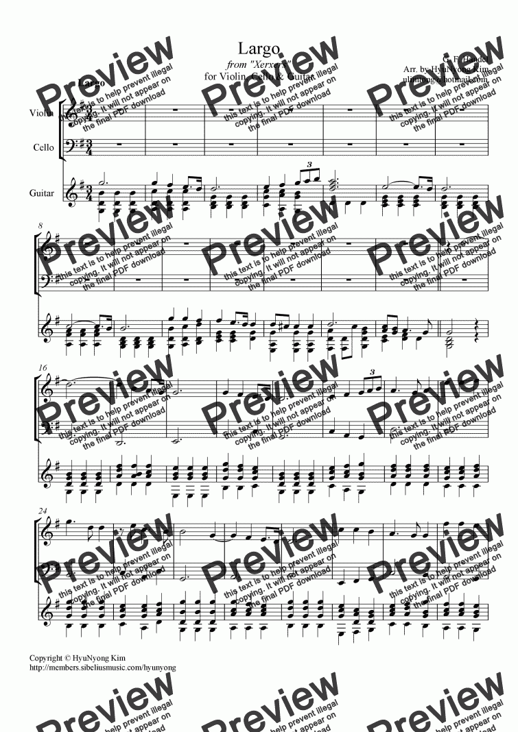 page one of Largo for Violin, Cello and Guitar Trio