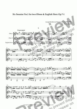 page one of Six Sonatas No.1 for two Oboes & English Horn Op.7-1