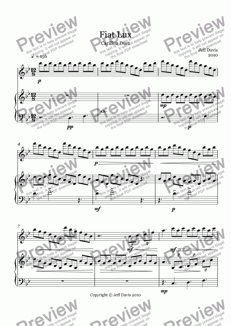 page one of Fiat Lux (carillon duet)