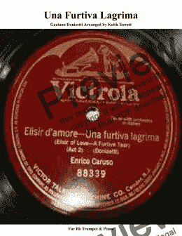 page one of Una Furtiva Lagrima for Solo Bb Trumpet & Piano (Intermediate version)