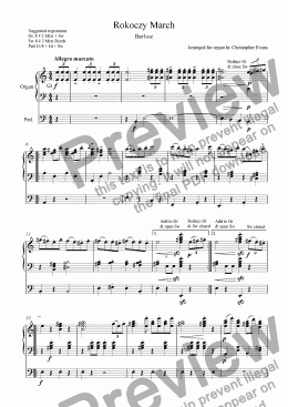 page one of Rakoczy March arranged for Organ