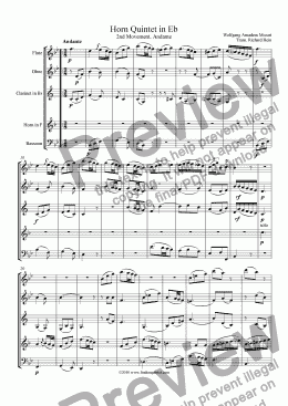 page one of Mozart - Horn Quintet KV 407 Movement 2 Andante